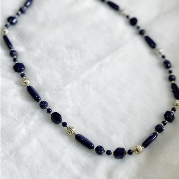 Vintage Blue & Gold Beaded Long Necklace - Picture 3 of 4